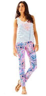 Lilly Pulitzer Kelly Skinny Ankle Pant in Blue Current Drop Me a Lime Size 8
